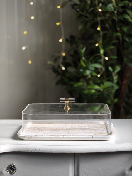 جاط كيك حجر مستطيل مع غطا