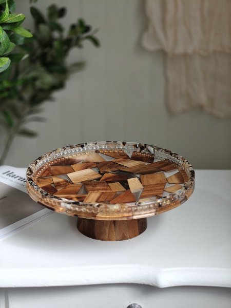 ستاند كيك خشب مع ريزن 25 سم مع اجر