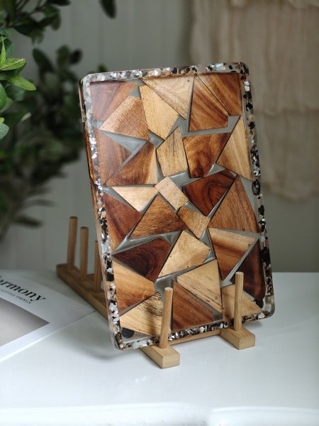 صينية مستطيل خشب مع ريزن