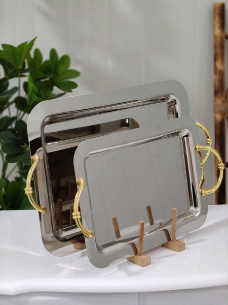 طقم صواني ستانلس فضي ثقيل