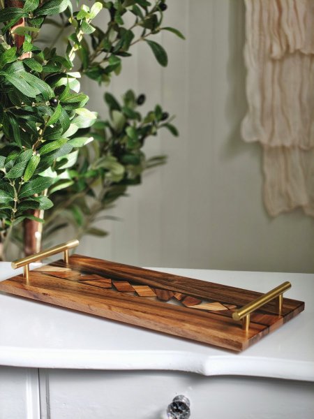 صينية مستطيل خشب مع ريزن