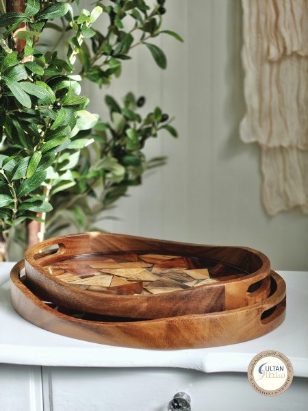 طقم صواني خشب مكسر مع ريزن