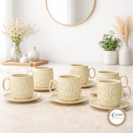 طقم مجات شاي بورسلان 6 + 6 صحون من مجموعة حكايات