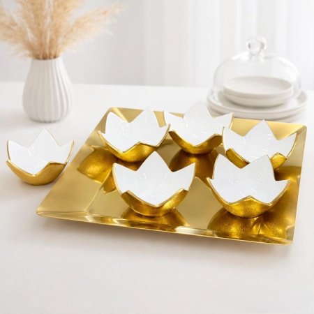 طقم صحون مكسرات وردة نحاس مع صينية