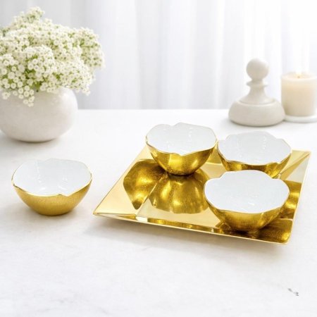 طقم صحون مكسرات وردة نحاس مع صينية