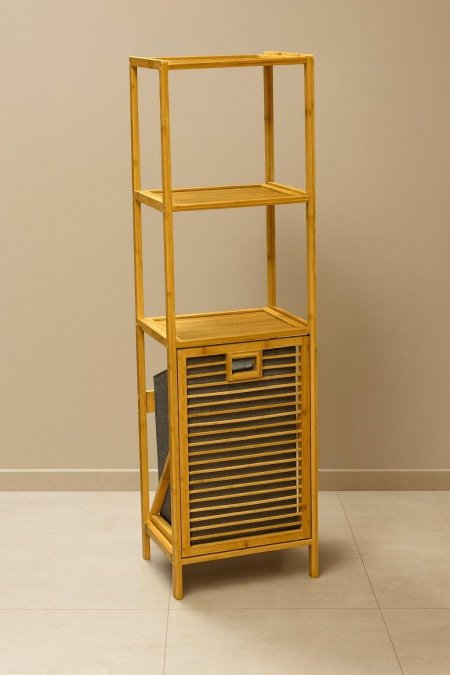 سلة غسيل خشب بامبو حجم كبير