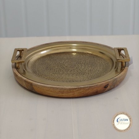 صينية تقديم دائرية خشب مانجو ثقيلة