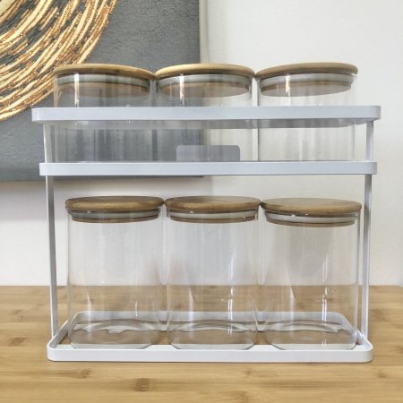 طقم علب بهارات زجاج مع أغطية خشب