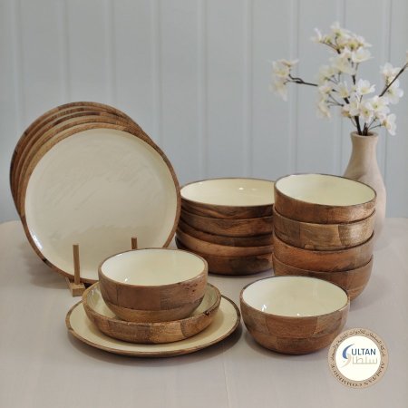 طقم سفرة 18 قطعة خشب مانجو