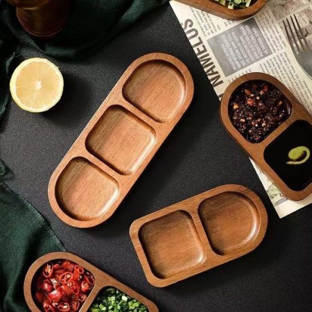 صحن تقديم خشب جوز مقسم