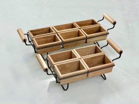 صحون تقديم مع ستاند خشب جوز