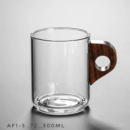 كاسة مج زجاج يد خشب