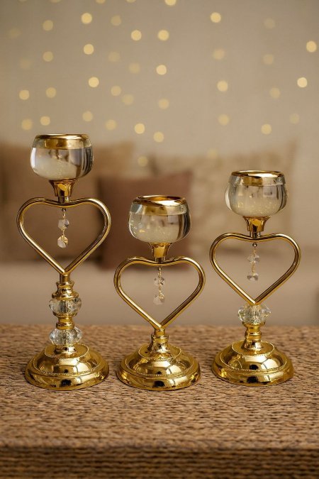طقم شمعدان ذهبي 3 قطع