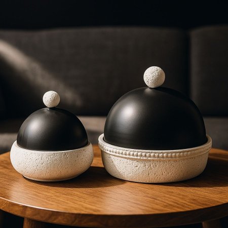 علب حلا حجر مع غطا معدن اسود